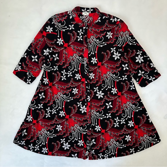 Zuri Sonata Tailored A-Line Dress Short Sleeve Pockets Floral Button Front Sz L - Picture 1 of 16